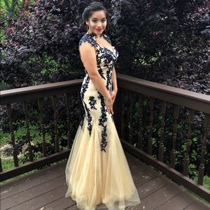 Navy blue & Creamy beige prom dress